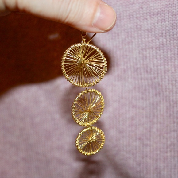 Gold Wired Triple Circle Dangling Earrings - Picture 2 of 3
